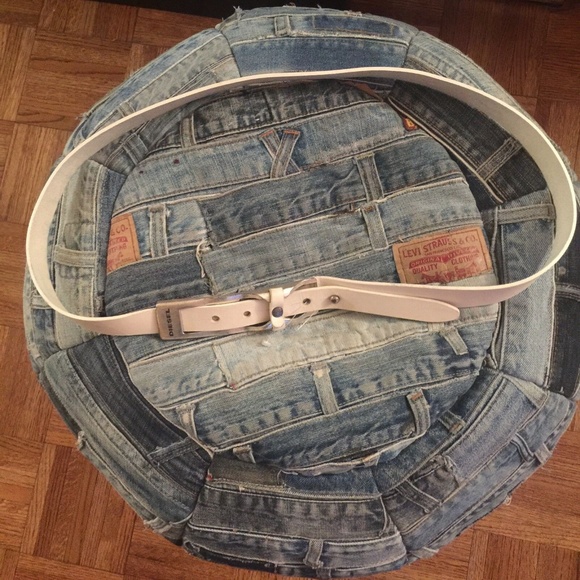 DIESEL WHITE LEATHER BELT WITH LOGO / LOGO BUCKLE - Picture 4 of 7